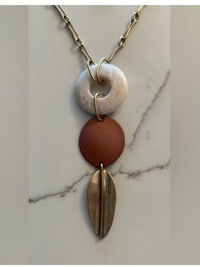 NWT Robert Lee Morris Gold Tone Paper-Clip Necklace &Triple Pendant Warm Colors